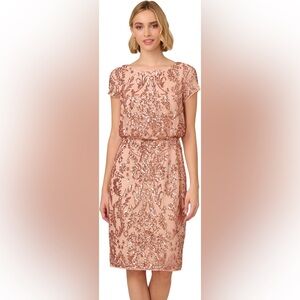 Adrianna Papell Rose Gold Sequin Blush Pink Prom Dress